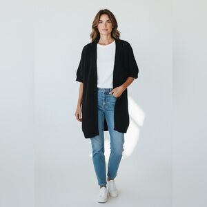 Ann Taylor Short Sleeve Long Line Cardigan Black Size Small